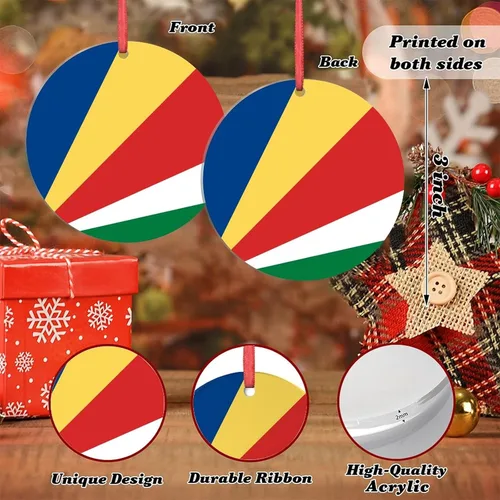 Vista 7 de Adorno de bandera de Seychelles para decoración de árbol de Navidad, recuerdo de la ciudad del país de Seychelles, adornos de Navidad personalizados