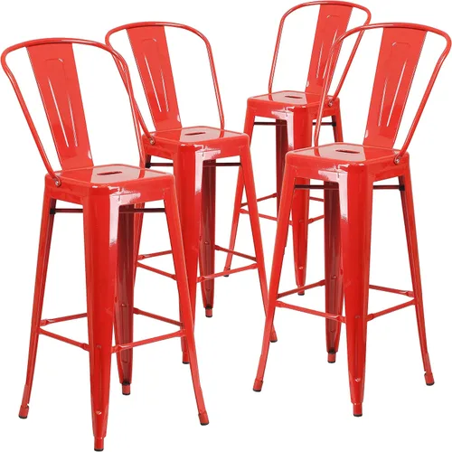 Vista 48 de Taburete Flash Furniture de bar, hecho de metal para interior y exterior, Metal, Negro