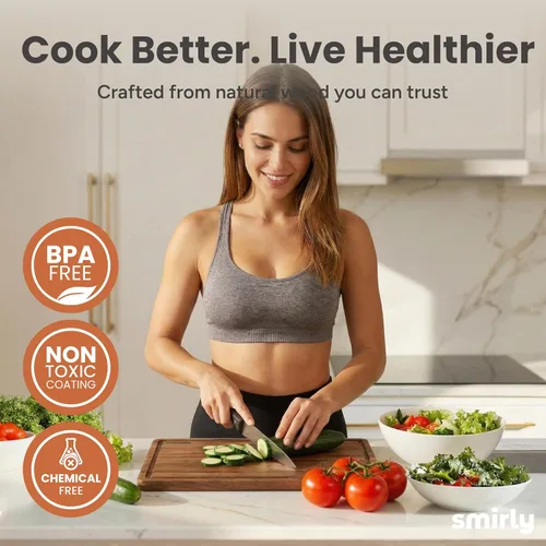 Vista 6 de SMIRLY - Juego de tablas grandes para cortar para la cocina, con soporte incluido, hecho de madera de bambú