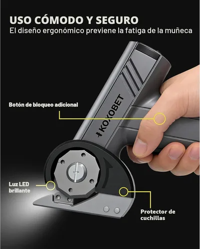 Vista 4 de Tijeras eléctricas de cartón con luz LED, batería recargable de 2600 mAh, motor sin escobillas, hoja de acero de tungsteno, corta tela, cuero