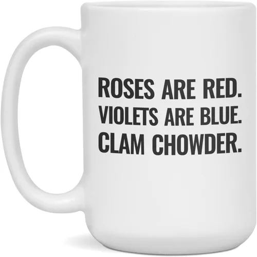 Vista 3 de Roses are red Violets are blue Clam Chowder - Taza de café de cerámica, 11 onzas, color blanco