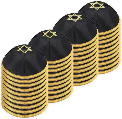 Vista 6 de Ateret Judaica Kippah-Yarmulke - Gorro de satén para hombres y niños, paquete de 40 unidades, tamaño 7.5in con estrella de David, sombrero de Yamaka