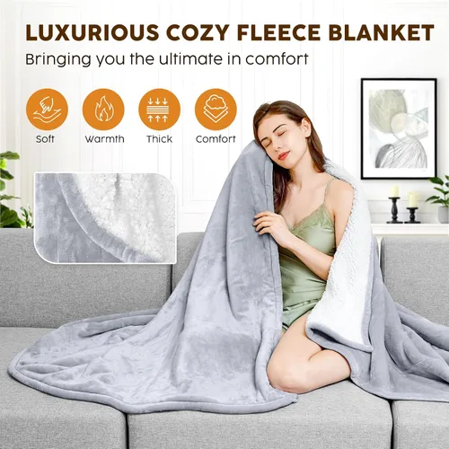 Vista 13 de Manta eléctrica térmica HYLEORY de 50"x60" de forro polar suave y franela con 5 niveles de calefacción y temporizador de 3 horas con apagado