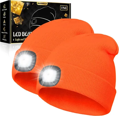 Vista 11 de MANWALD Gorro de LED con luz, gorro con linterna recargable por USB, regalos para Navidad, calcetines de navidad para hombres, Negro, Talla única