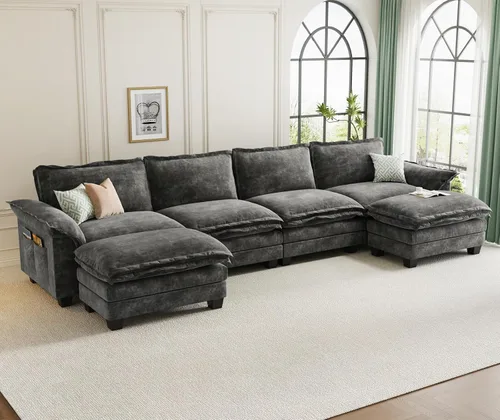 Vista 12 de KKL Sofá Seccional Modular de 89 Pulgadas, Sofá de Amor de 2 Asientos Sofá Nube con Asiento Profundo, Sofás Seccionales de Chenilla para Sala