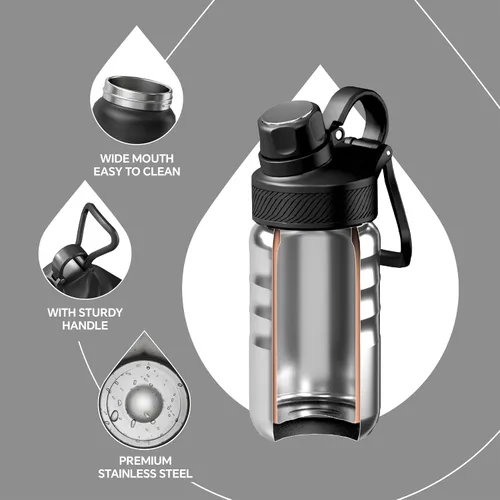 Vista 3 de IDEUS Botella de agua aislada de 12 onzas, botella de agua aislada de acero inoxidable para la escuela, botellas aisladas con pajitas a prueba