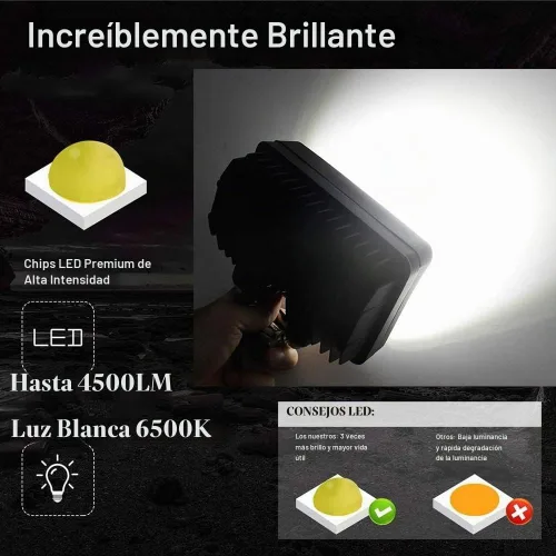 Vista 4 de Barra de luces LED, 2 paquetes de 45 W, 4 x 6 pulgadas, luz antiniebla rectangular, 4500 lúmenes, súper brillante, 12/24 voltios, luces de trabajo