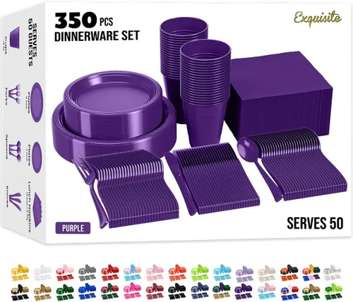 Vista 30 de Exquisite 350 Piezas Platos de Plástico de Cumpleaños Azules Para Fiestas, Juego de Platos Desechables de Cumpleaños Azules, 50 de Cada Juego