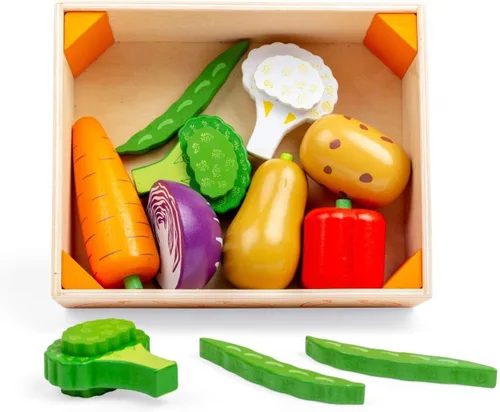 Vista 2 de Bigjigs Toys Caja de verduras de madera - Comida de juego y juguetes de rol