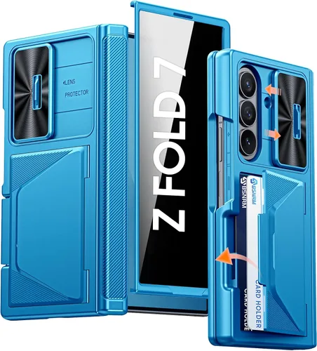 Vista 12 de Funda para Samsung Galaxy Z Fold 7 con tarjetero con bloqueo RFID, cubierta de lente deslizante integrada y protección de bisagra y protector