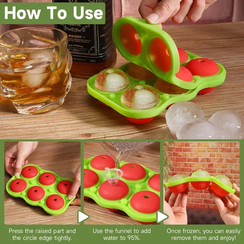 Vista 6 de Ice Cube Trays, Silicone Round Ice Ball Maker Mold, Big Whiskey Ice Ball Maker, Apples Ice Tray Mold for Cocktails, Bourbon, Freezer, Keep Drinks