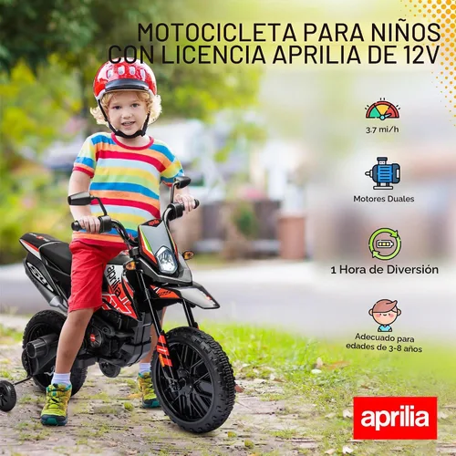 Vista 3 de Qaba 12V Niños Motocicleta Bicicleta Eléctrica Entrenamiento Ruedas LED Aprilia - Bicicleta eléctrica con licencia de resorte, USB, música, funciona