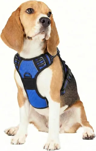 Vista 2 de Funfox Arnés para perro sin tirones, arnés ajustable para mascotas, color negro, S con asa, 2 clips para correa para caminar diariamente, fácil