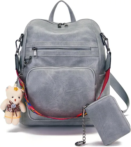 Vista 9 de Qiyuer Mochila de piel sintética para mujer, bolso de hombro convertible de viaje para mujer, color negro