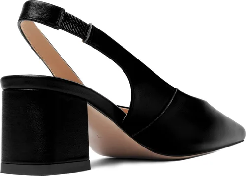 Vista 5 de Mujer mate nupcial tacón bajo sólido grueso cuero punta cuadrada Slip On Sexy 2 pulgadas bombas zapatos negro tamaño 8.5 - Caites de Mujer de Tacon