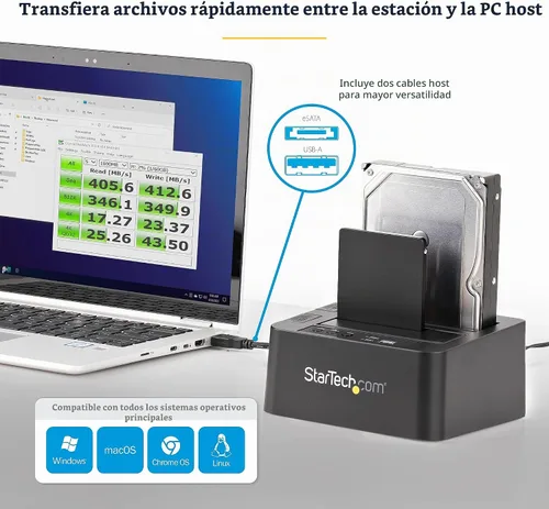 Vista 5 de StarTech Duplicador de disco duro independiente, Dock de disco duro externo de doble bahía USB 3.0 (5 Gbps) / eSATA a HDD/SSD SATA III de 2.5/3.5