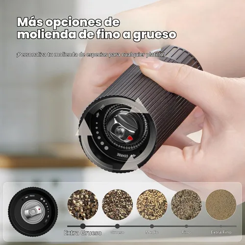 Vista 5 de Luvan Juego profesional de molinillo de sal y pimienta, molinillo manual de sal y pimienta de aluminio resistente con 12 grosores ajustables, juego