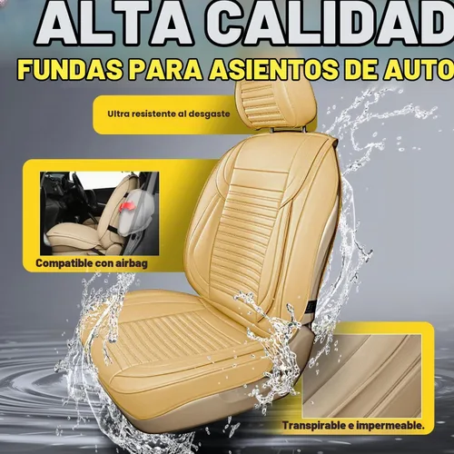 Vista 6 de LINGVIDO - Fundas de piel sintética con respaldo para asiento de automóvil, transpirables, impermeables, universal y antideslizante, para SUV Beige