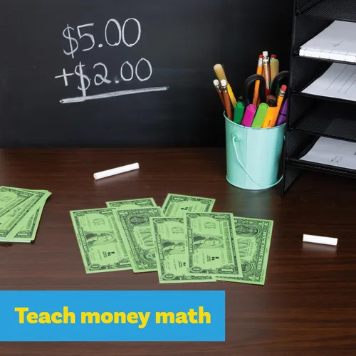 Vista 4 de LEARNING ADVANTAGE Billetes de juego de un dólar Juego de 100 Tamaño como efectivo real Dinero de juego para enseñar moneda y contar