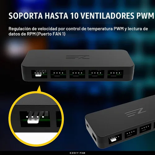 Vista 2 de EZDIY-FAB Hub de ventilador PWM de 10 puertos, divisor de ventilador de 4