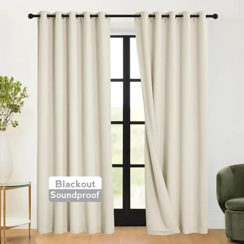 Vista 59 de RYB HOME - Cortinas con cancelación de ruido de 63 pulgadas de largo, juego de 2 paneles, 3 capas totales, cortinas opacas, insonorizadas