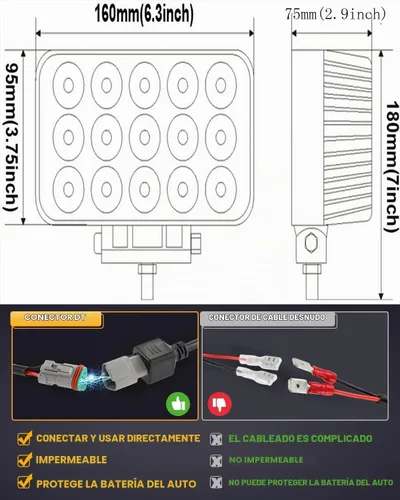 Vista 7 de Barra de luces LED, 2 paquetes de 45 W, 4 x 6 pulgadas, luz antiniebla rectangular, 4500 lúmenes, súper brillante, 12/24 voltios, luces de trabajo