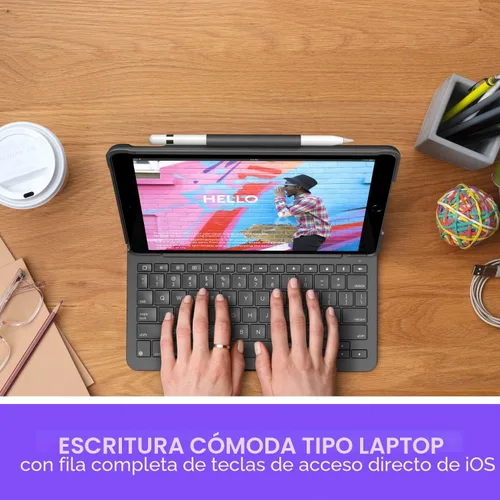Vista 2 de Logitech Funda con teclado para iPad (7ª, 8ª y 9ª generación) Slim Folio con teclado inalámbrico integrado (grafito)