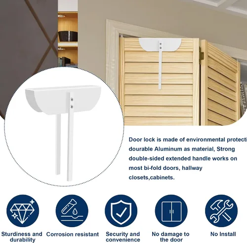 Vista 7 de Cerradura de puerta doble plegable - Cerraduras de seguridad para niños de metal mantienen a los niños pequeños, gatos y perros fuera