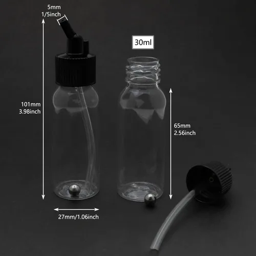 Vista 4 de Airbrush Siphon Feed Jar LUORNG 5pcs 1.0 fl oz 1oz plástico doble acción aerógrafo botellas con tapas
