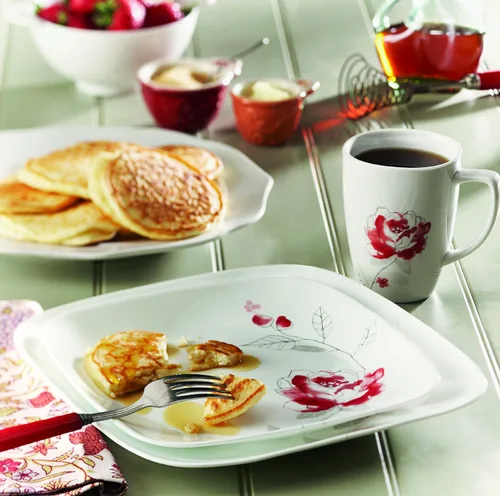 Vista 2 de Corelle juego de vajilla cuadrada/redonda de 16 piezas, Blushing Rose, Blushing Rose