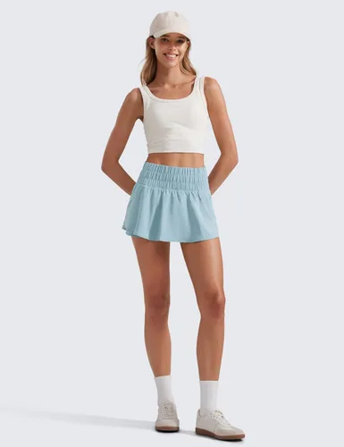 Vista 3 de CRZ YOGA - Pantalones cortos deportivos para mujer, cintura alta, holgados, con volantes, para entrenar, correr, tenis y bolsillo con cremallera