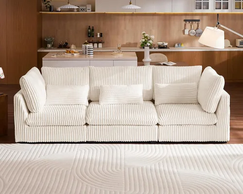 Vista 66 de Sofá Modular de Tamaño Grande, Sofá Seccional de Chenilla Cloud Extra Profundo con Chaise Otomana, Sofá Cama de Chenilla Esponjosa de 5 Asientos