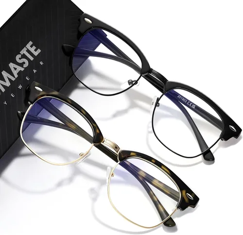 Vista 43 de Blue Light Blocking Glasses Anti Eyestrain Computer Gaming Glasses Vintage Half Frame UV Clear Lens for Women Men