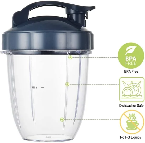 Vista 2 de Vasos de licuadora Nutribullet para licuadora, piezas de repuesto de licuadora, tazas de 18 onzas con 2 tapas abatibles para llevar y 2 juntas