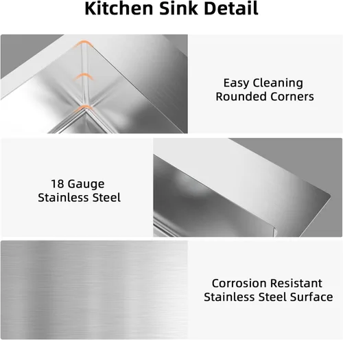 Vista 4 de Bonnlo Fregadero de cocina de 25 pulgadas de montaje superior, fregadero de cocina de estilo granja con protector de fregadero de calibre 18