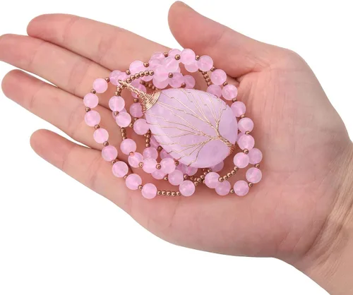 Vista 5 de Jovivi Collar de cristales curativos de cuarzo amatista natural, con dije de piedra preciosa de chakra envuelto en lágrima envuelta en alambre de 28