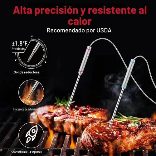 Vista 5 de ThermoPro TP829 - Termómetro inalámbrico de carne digital de 1000 pies para asar y ahumar, 4 sondas de carne, termómetro de parrilla para parrilla