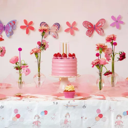 Vista 4 de Bonita guirnalda de mariposas rosadas, decoraciones de cumpleaños para niñas y niños, suministros de fiesta, decoración de habitación infantil, baby
