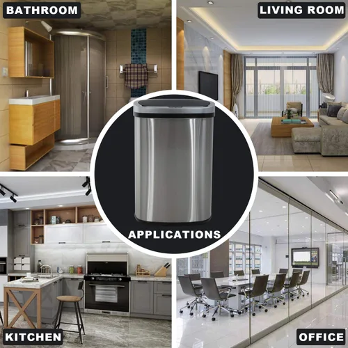 Vista 6 de HCY Basurero de cocina automático de 13 galones de acero inoxidable con tapa, inteligente para cocina, oficina, sala de estar, baño (negro)
