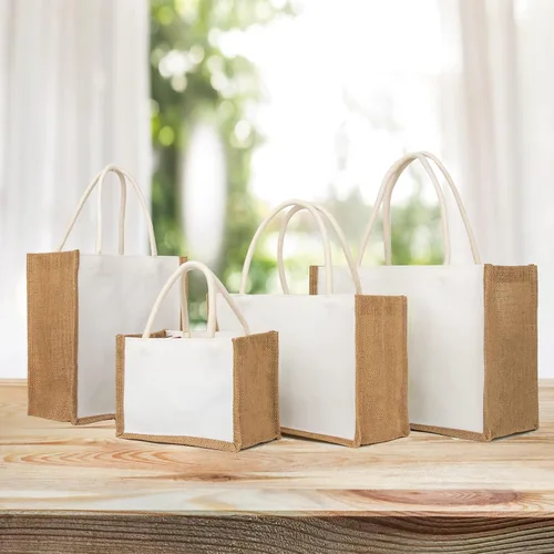 Vista 3 de TOPTIE 6 bolsas de yute de arpillera con asas reutilizables para damas de honor, bodas, compras, bricolaje