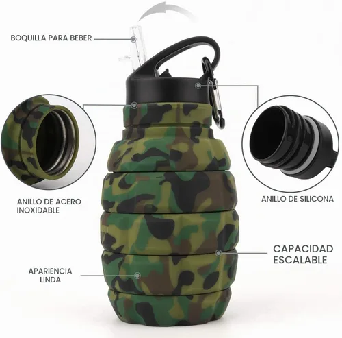 Vista 3 de Botella de agua plegable de viaje de 19.6 onzas, botellas de agua plegables de silicona reutilizables para gimnasio, campamento, senderismo, botella