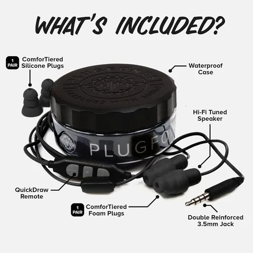 Vista 5 de Plugfones Guardian Plus - Auriculares intrauditivos híbridos con reducción de ruido con micrófono de aislamiento de ruido y controles (negro)