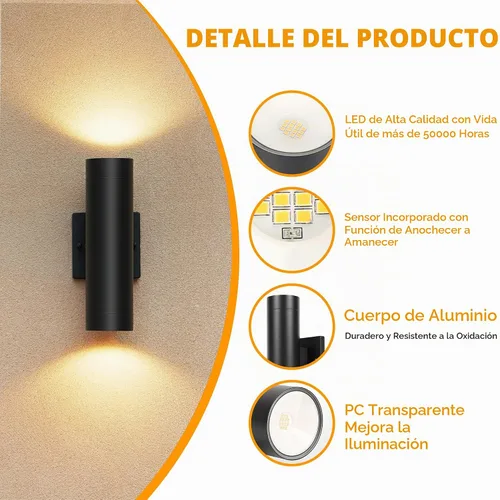 Vista 4 de LUTEC - Luces LED de pared para exteriores de 16 W, del atardecer al