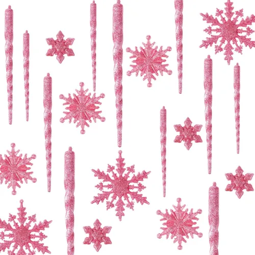 Vista 12 de Chuangdi 72 adornos de carámbano de copo de nieve para árbol de Navidad, carámbanos con purpurina retorcida, decoración de gota de acrílico