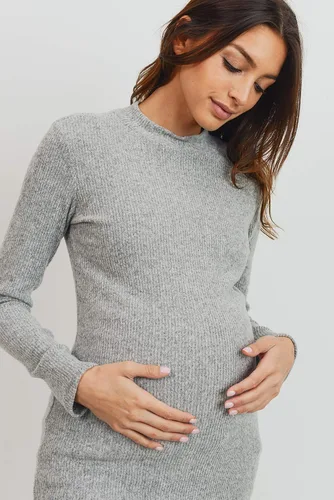 Vista 5 de Camiseta de maternidad de punto acanalado para mujer con cuello alto falso de manga larga