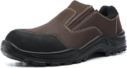 Vista 4 de DRKA Zapatos de punta de acero para hombres,Zapatos de acero sin cordones con punta de acero,Zapatos de trabajo de seguridad cómodos antideslizantes