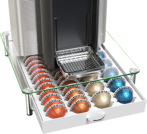 Vista 11 de Deco Brothers cajón de almacenamiento con soporte para cápsulas Nespresso vidrio templado, VertuoLine