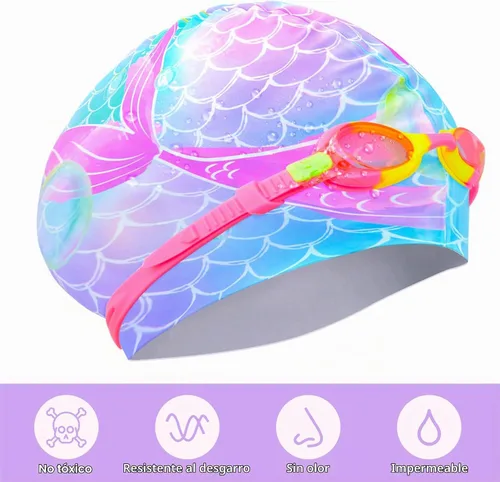 Vista 2 de Gorros de natación para niñas, gorro de natación de silicona para niños pequeños, gorros de natación duraderos y cómodos para niñas