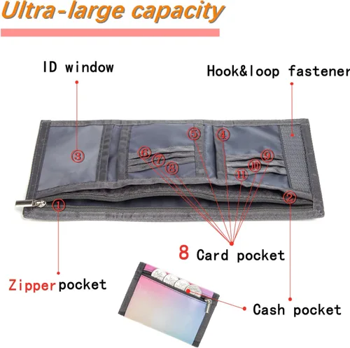 Vista 6 de Billetera para niños y niñas, cartera para niños pequeños, billetera de lona triple para exteriores, para niños y niños, cartera novedosa