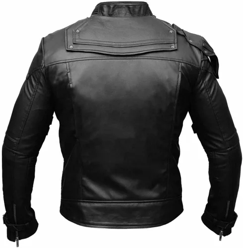 Vista 2 de Guardian Star Lord Men's Black Leather Jacket Motorcycle Biker Café Racer Faux Leather Jacket For Men